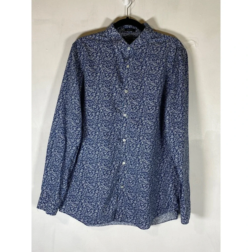 Banana Republic Slim Fit Non Iron Floral Button Up Shirt Blue White Large